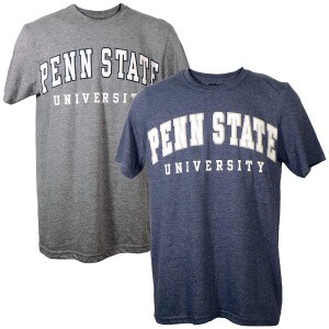 heather gray and navy heather short sleeve t-shirts with Penn State arched above University